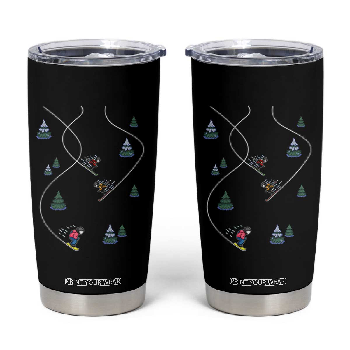 Funny Pixel Ski Snowboard Winter Sport Game Lover Tumbler Cup TS11 Black Print Your Wear