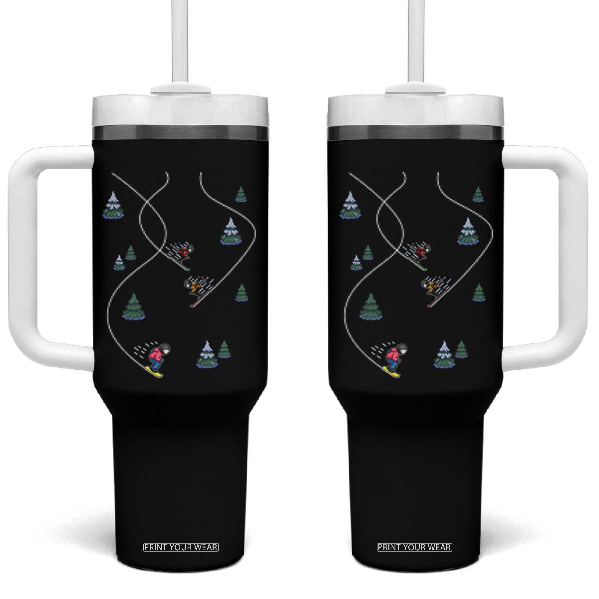 Funny Pixel Ski Snowboard Winter Sport Game Lover Tumbler With Handle TS11 One Size: 40 oz Black Print Your Wear