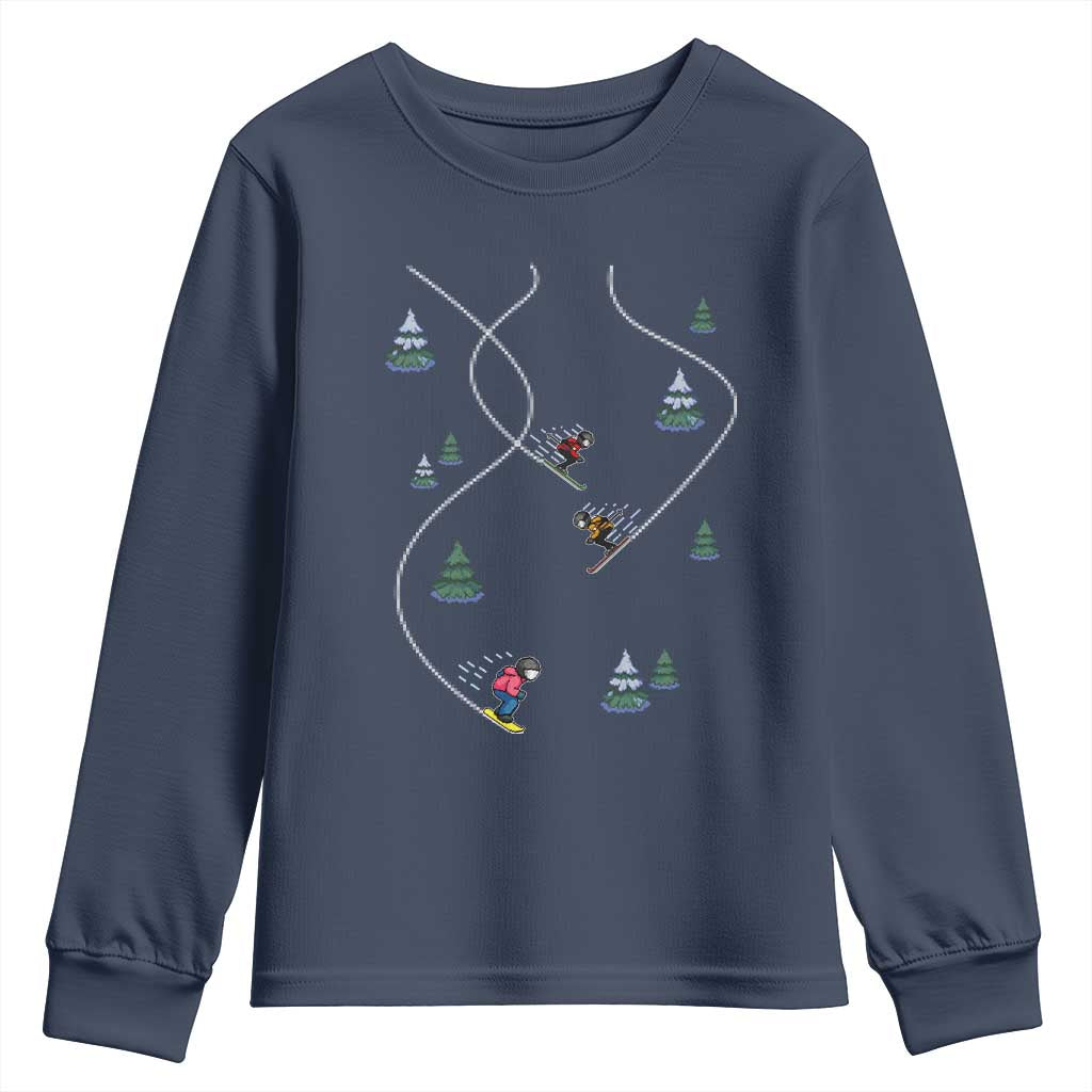 Funny Pixel Ski Snowboard Winter Sport Game Lover Youth Sweatshirt TS11 Navy Print Your Wear