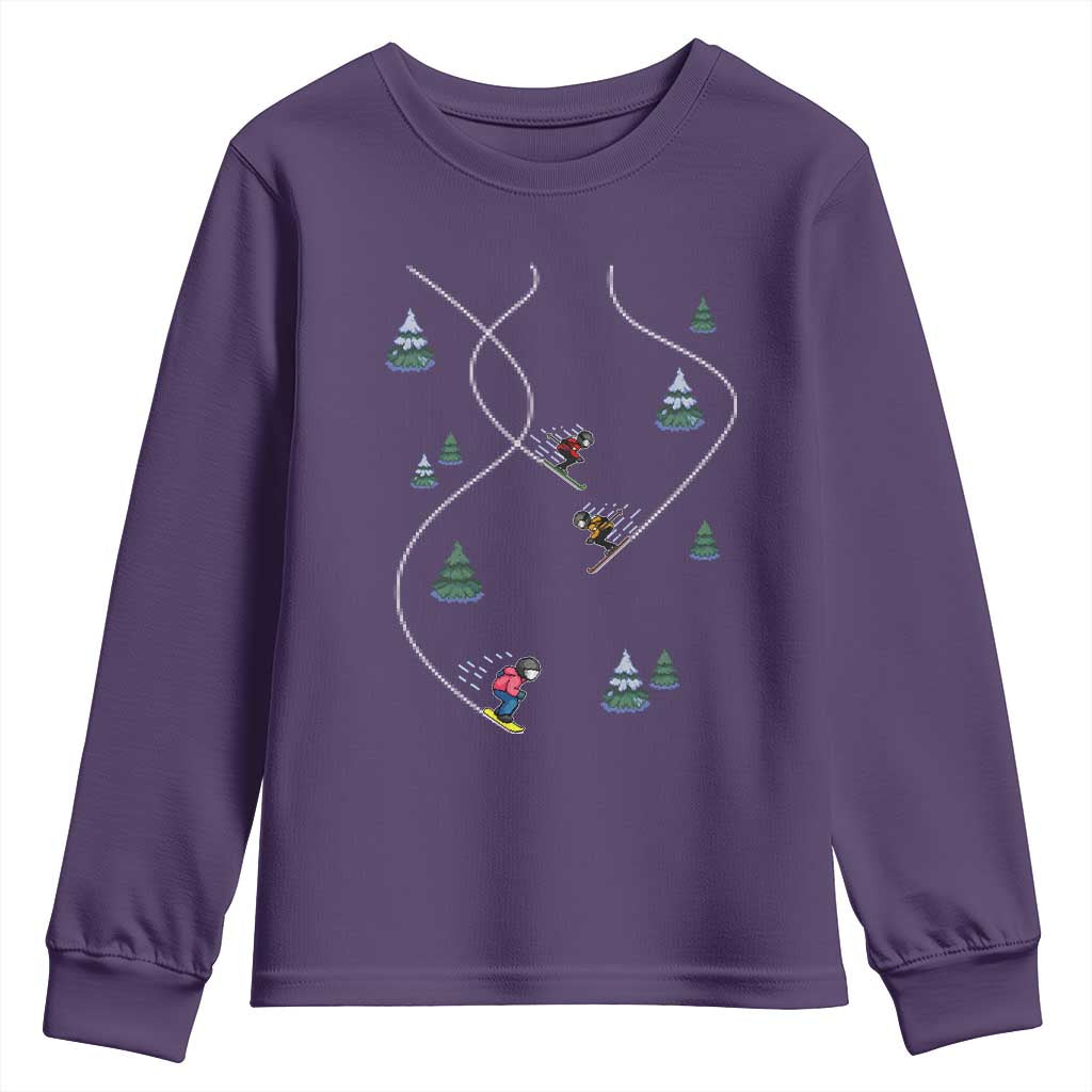 Funny Pixel Ski Snowboard Winter Sport Game Lover Youth Sweatshirt TS11 Purple Print Your Wear