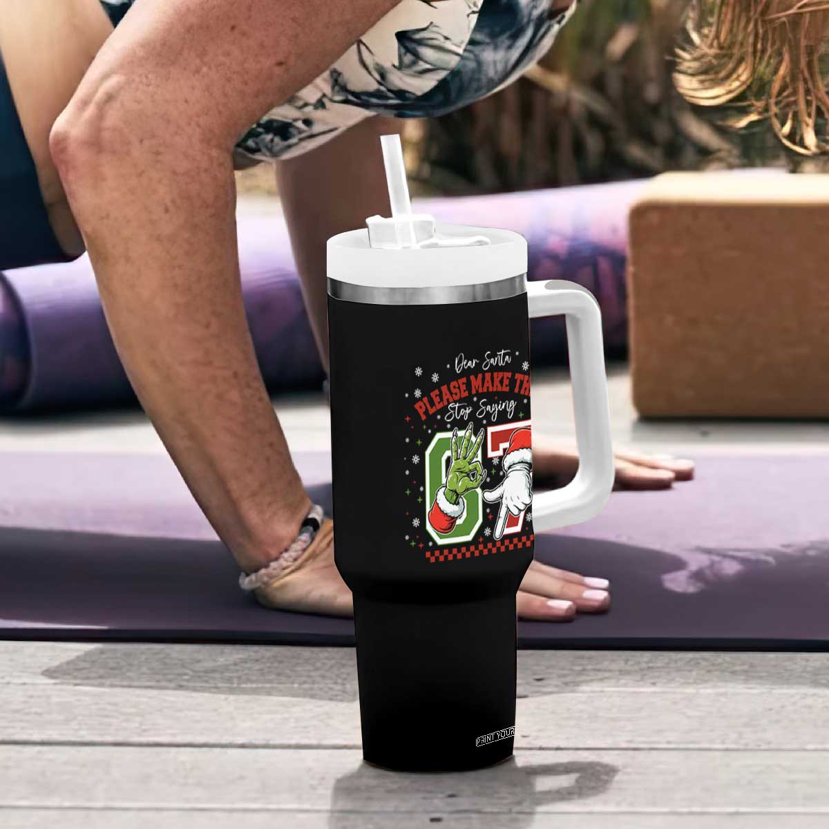 Funny Dear Santa Please Make Them Stop Saying 67 Christmas Tumbler With Handle Six Seven Meme Xmas TS11 Print Your Wear