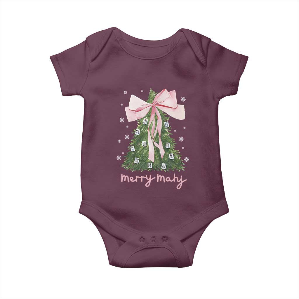 Funny Christmas Mahjong Baby Onesie Merry Mahj Xmas Tree Gambling Chinese Game TS11 Maroon Print Your Wear