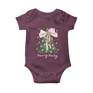 Funny Christmas Mahjong Baby Onesie Merry Mahj Xmas Tree Gambling Chinese Game TS11 Maroon Print Your Wear