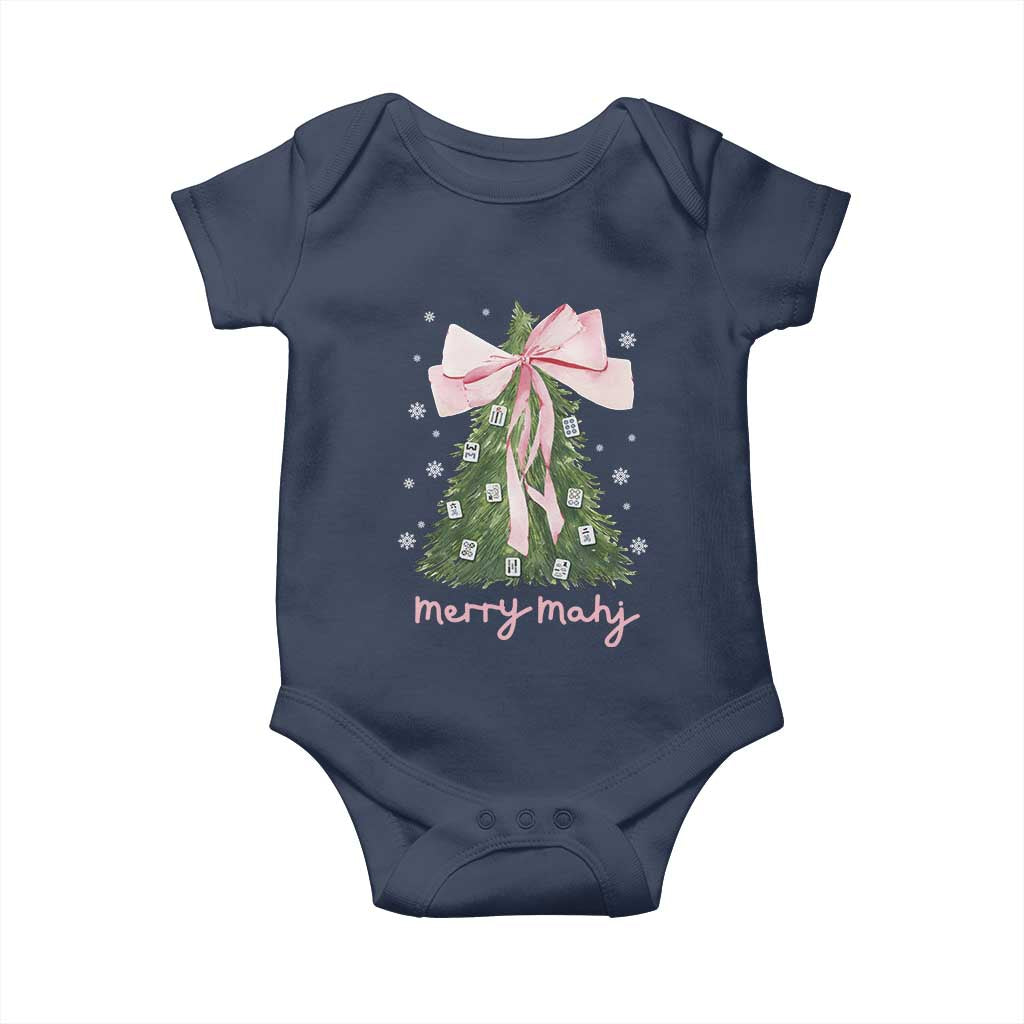 Funny Christmas Mahjong Baby Onesie Merry Mahj Xmas Tree Gambling Chinese Game TS11 Navy Print Your Wear
