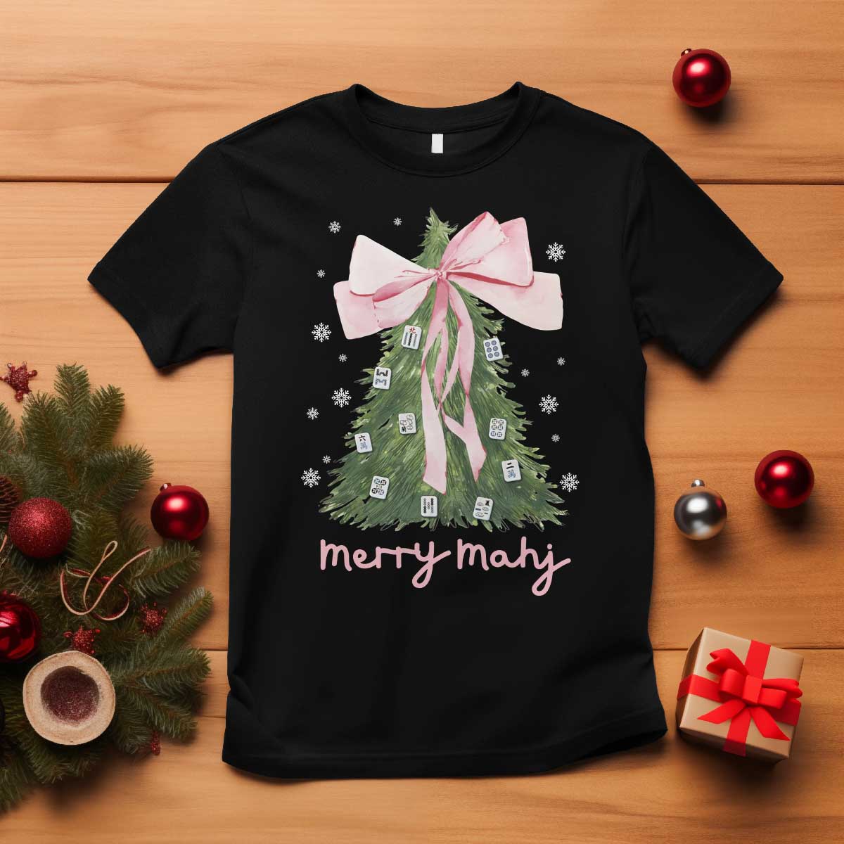 Funny Christmas Mahjong T Shirt Merry Mahj Xmas Tree Gambling Chinese Game TS11 Black Print Your Wear