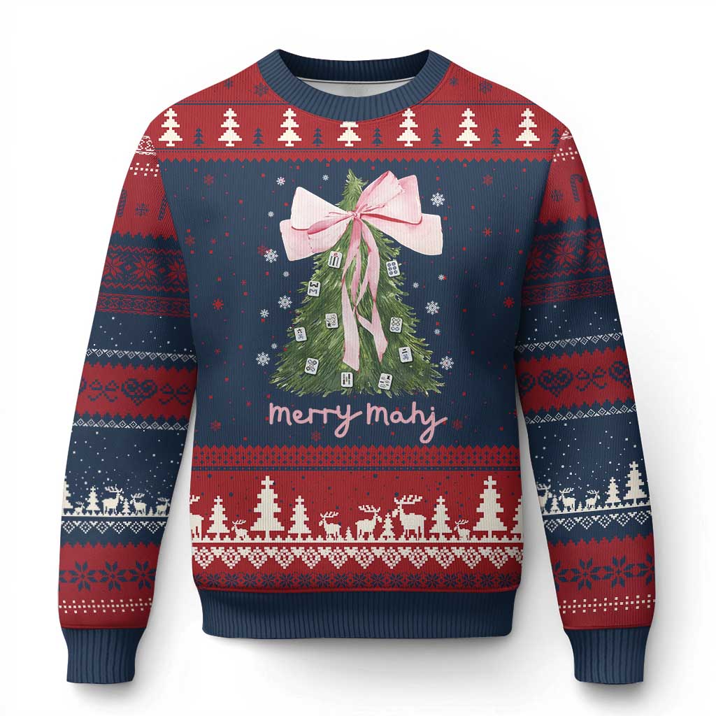 Funny Xmas Mahjong Ugly Christmas Sweater Merry Mahj Xmas Tree Gambling Chinese Game TS11 Navy Red Print Your Wear