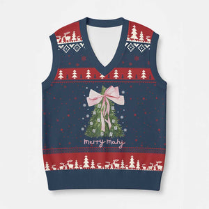 Funny Xmas Mahjong V-Neck Knit Sweater Vest Merry Mahj Xmas Tree Gambling Chinese Game TS11 Navy Red Print Your Wear