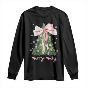Funny Christmas Mahjong Long Sleeve Shirt Merry Mahj Xmas Tree Gambling Chinese Game TS11 Black Print Your Wear