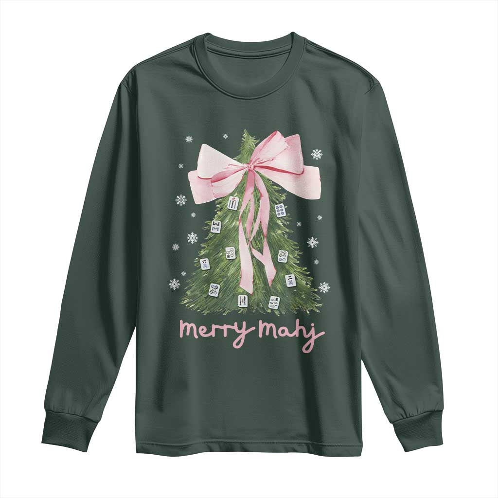 Funny Christmas Mahjong Long Sleeve Shirt Merry Mahj Xmas Tree Gambling Chinese Game TS11 Dark Forest Green Print Your Wear
