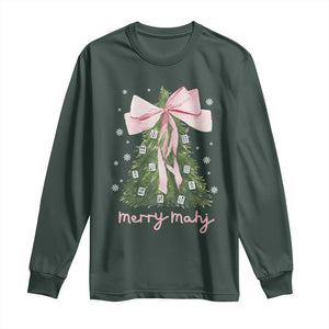 Funny Christmas Mahjong Long Sleeve Shirt Merry Mahj Xmas Tree Gambling Chinese Game TS11 Dark Forest Green Print Your Wear