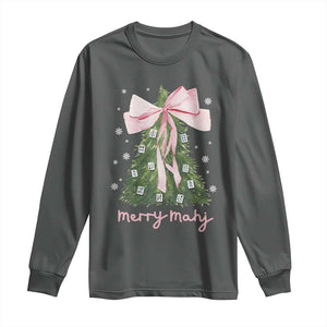 Funny Christmas Mahjong Long Sleeve Shirt Merry Mahj Xmas Tree Gambling Chinese Game TS11 Dark Heather Print Your Wear