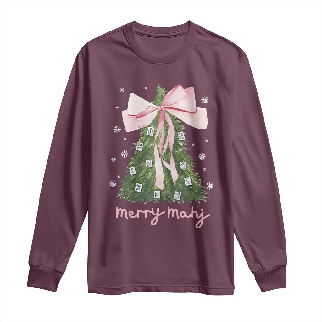 Funny Christmas Mahjong Long Sleeve Shirt Merry Mahj Xmas Tree Gambling Chinese Game TS11 Maroon Print Your Wear