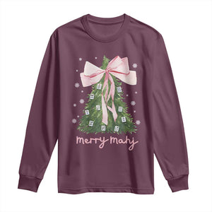 Funny Christmas Mahjong Long Sleeve Shirt Merry Mahj Xmas Tree Gambling Chinese Game TS11 Maroon Print Your Wear