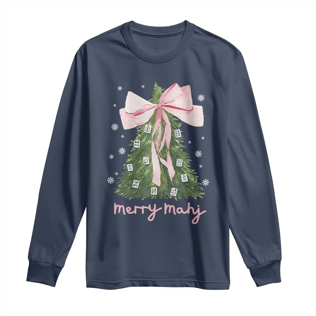 Funny Christmas Mahjong Long Sleeve Shirt Merry Mahj Xmas Tree Gambling Chinese Game TS11 Navy Print Your Wear