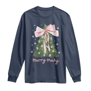 Funny Christmas Mahjong Long Sleeve Shirt Merry Mahj Xmas Tree Gambling Chinese Game TS11 Navy Print Your Wear