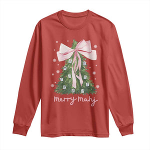 Funny Christmas Mahjong Long Sleeve Shirt Merry Mahj Xmas Tree Gambling Chinese Game TS11 Red Print Your Wear