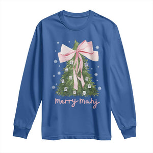 Funny Christmas Mahjong Long Sleeve Shirt Merry Mahj Xmas Tree Gambling Chinese Game TS11 Royal Blue Print Your Wear