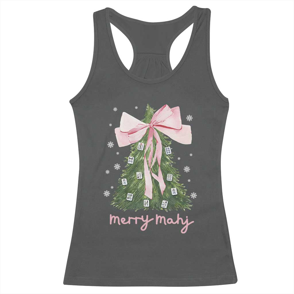 Funny Christmas Mahjong Racerback Tank Top Merry Mahj Xmas Tree Gambling Chinese Game TS11 Dark Heather Print Your Wear