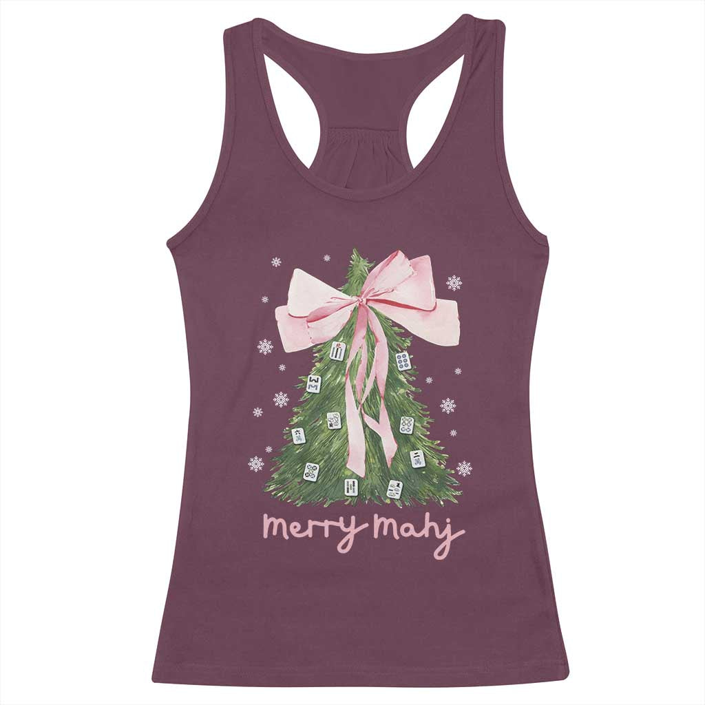 Funny Christmas Mahjong Racerback Tank Top Merry Mahj Xmas Tree Gambling Chinese Game TS11 Maroon Print Your Wear