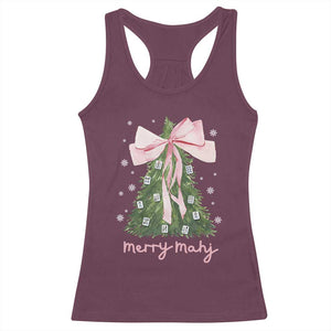Funny Christmas Mahjong Racerback Tank Top Merry Mahj Xmas Tree Gambling Chinese Game TS11 Maroon Print Your Wear
