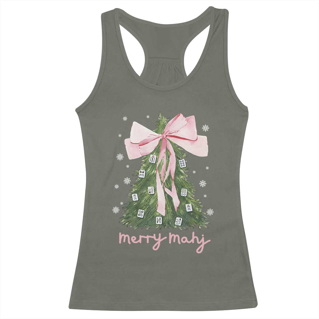 Funny Christmas Mahjong Racerback Tank Top Merry Mahj Xmas Tree Gambling Chinese Game TS11 Military Green Print Your Wear