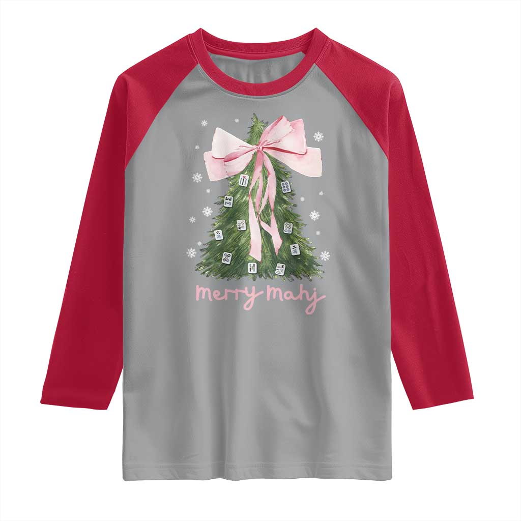 Funny Christmas Mahjong Raglan Shirt Merry Mahj Xmas Tree Gambling Chinese Game TS11 Sport Gray Red Print Your Wear
