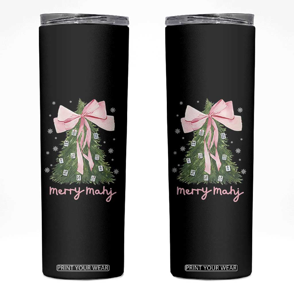 Funny Christmas Mahjong Skinny Tumbler Merry Mahj Xmas Tree Gambling Chinese Game TS11 Black Print Your Wear