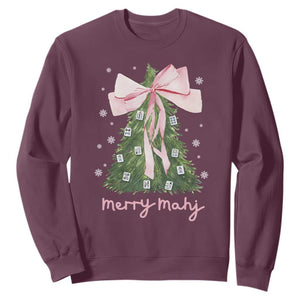 Funny Christmas Mahjong Sweatshirt Merry Mahj Xmas Tree Gambling Chinese Game TS11 Maroon Print Your Wear