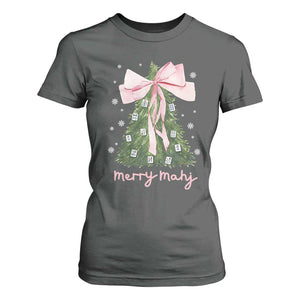 Funny Christmas Mahjong T Shirt For Women Merry Mahj Xmas Tree Gambling Chinese Game TS11 Dark Heather Print Your Wear