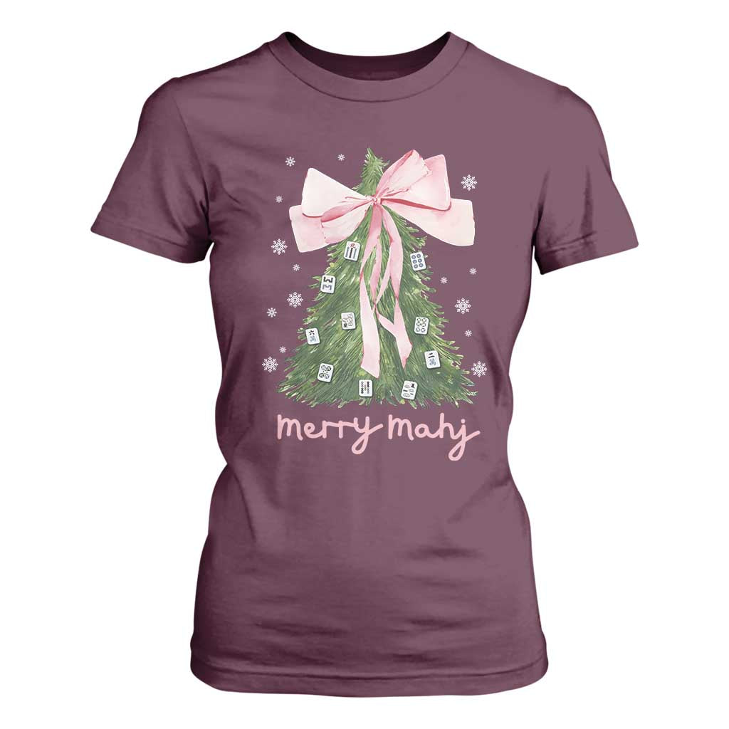 Funny Christmas Mahjong T Shirt For Women Merry Mahj Xmas Tree Gambling Chinese Game TS11 Maroon Print Your Wear