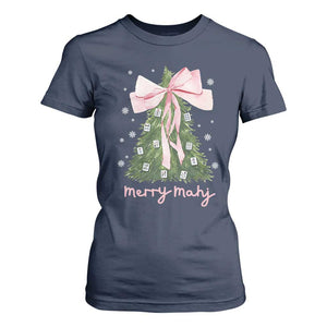 Funny Christmas Mahjong T Shirt For Women Merry Mahj Xmas Tree Gambling Chinese Game TS11 Navy Print Your Wear