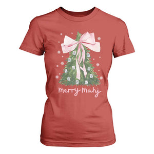 Funny Christmas Mahjong T Shirt For Women Merry Mahj Xmas Tree Gambling Chinese Game TS11 Red Print Your Wear
