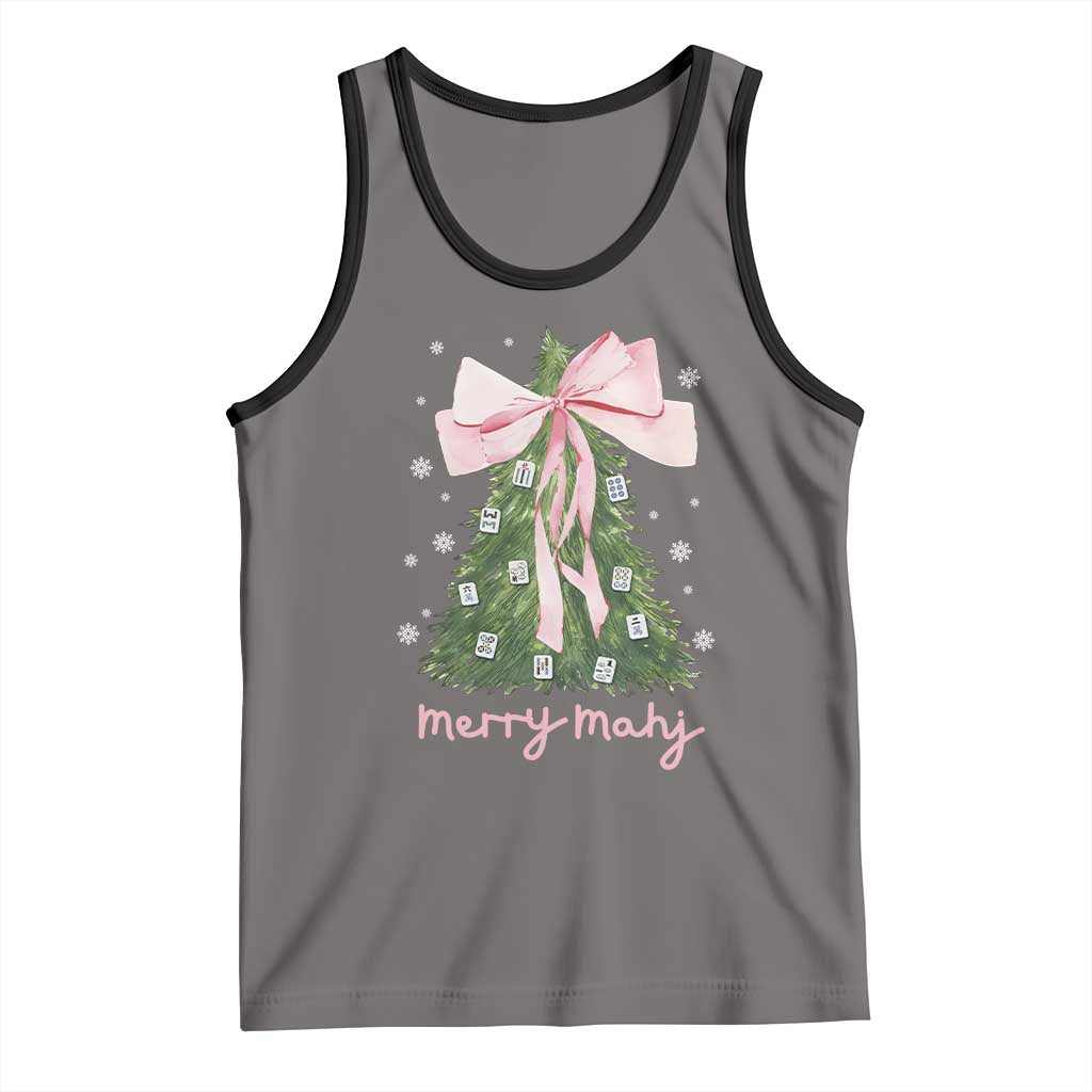 Funny Christmas Mahjong Tank Top Merry Mahj Xmas Tree Gambling Chinese Game TS11 Deep Heather Black Print Your Wear