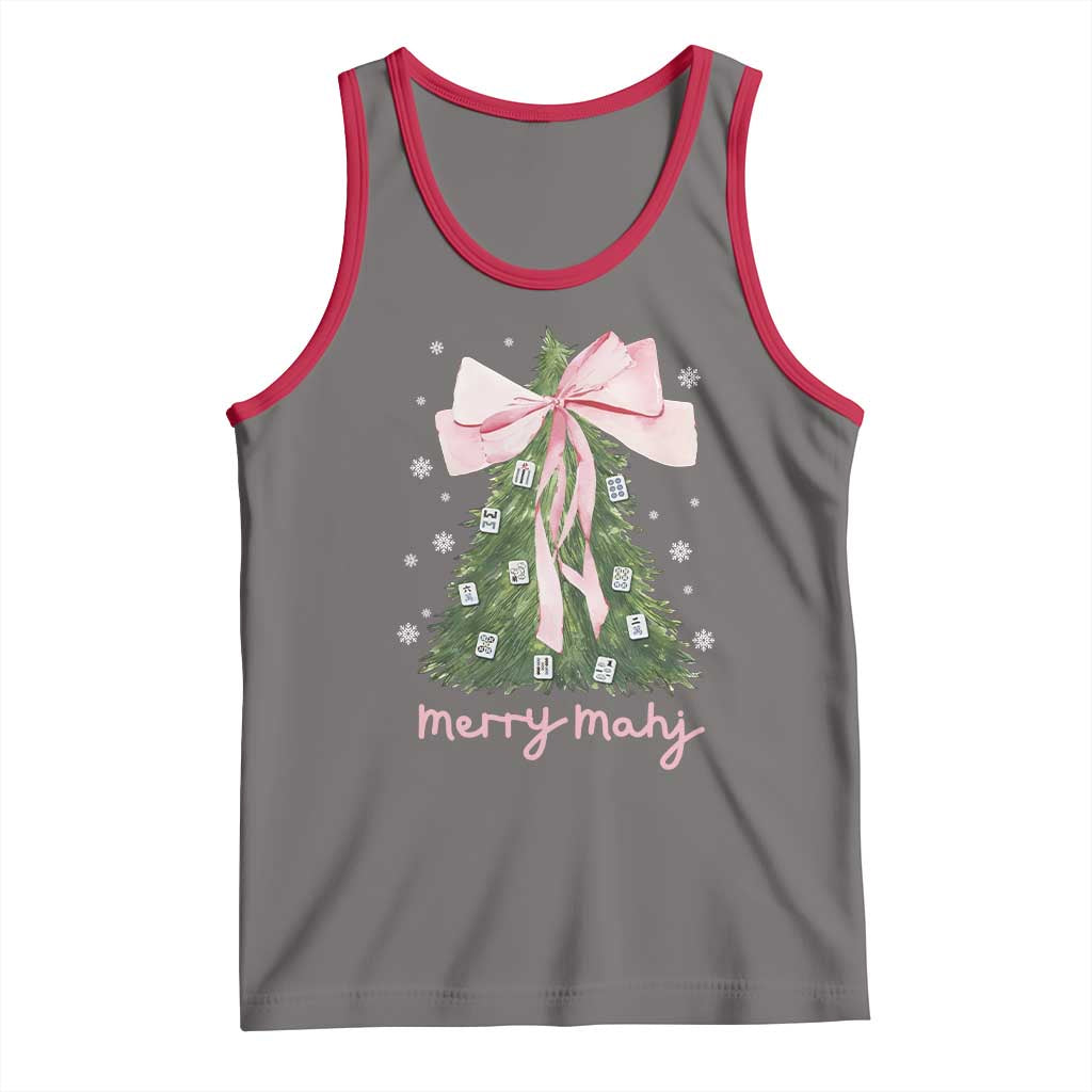 Funny Christmas Mahjong Tank Top Merry Mahj Xmas Tree Gambling Chinese Game TS11 Deep Heather Red Print Your Wear