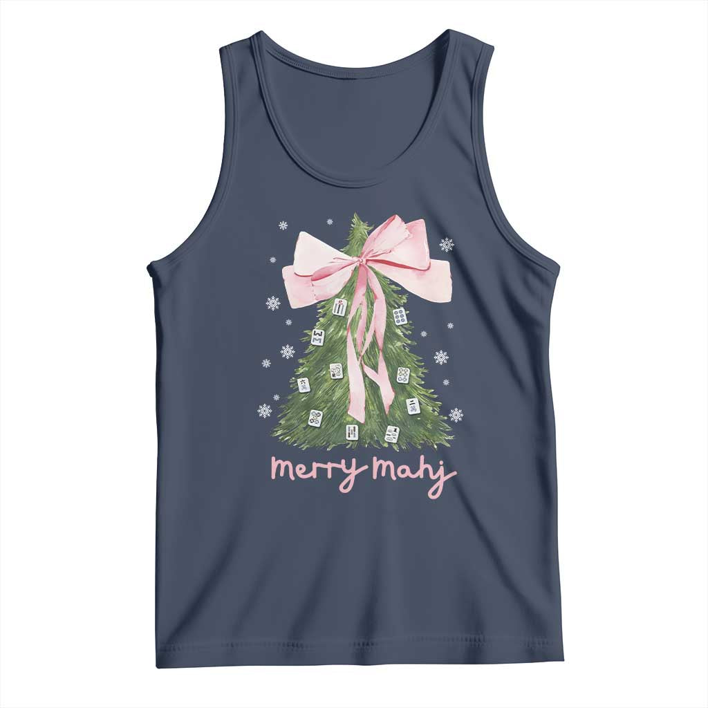 Funny Christmas Mahjong Tank Top Merry Mahj Xmas Tree Gambling Chinese Game TS11 Navy Print Your Wear