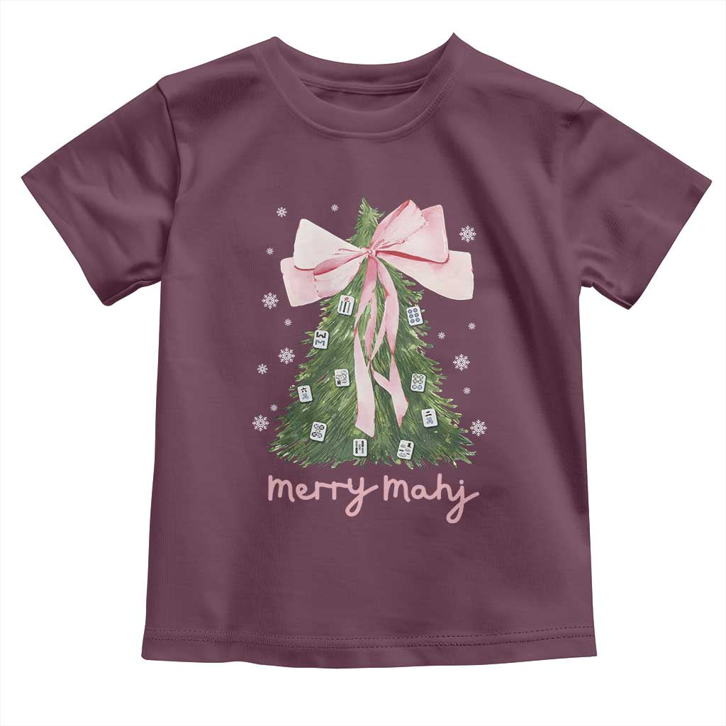 Funny Christmas Mahjong Toddler T Shirt Merry Mahj Xmas Tree Gambling Chinese Game TS11 Maroon Print Your Wear