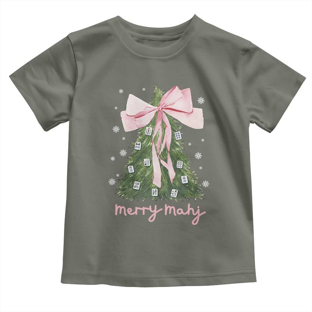 Funny Christmas Mahjong Toddler T Shirt Merry Mahj Xmas Tree Gambling Chinese Game TS11 Military Green Print Your Wear