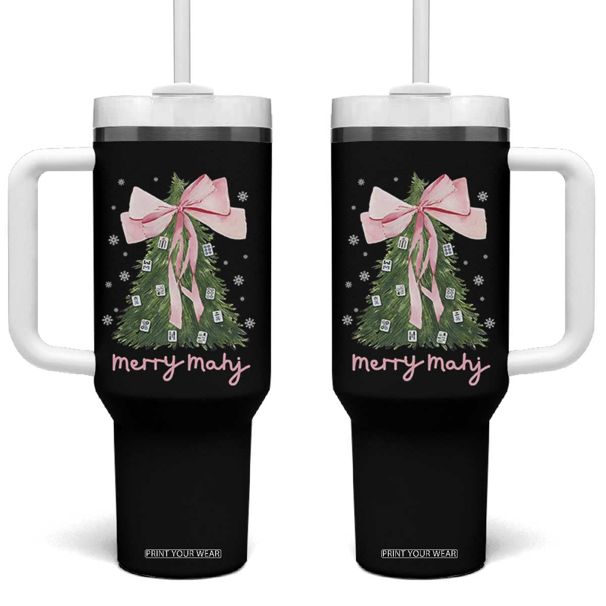 Funny Christmas Mahjong Tumbler With Handle Merry Mahj Xmas Tree Gambling Chinese Game TS11 One Size: 40 oz Black Print Your Wear