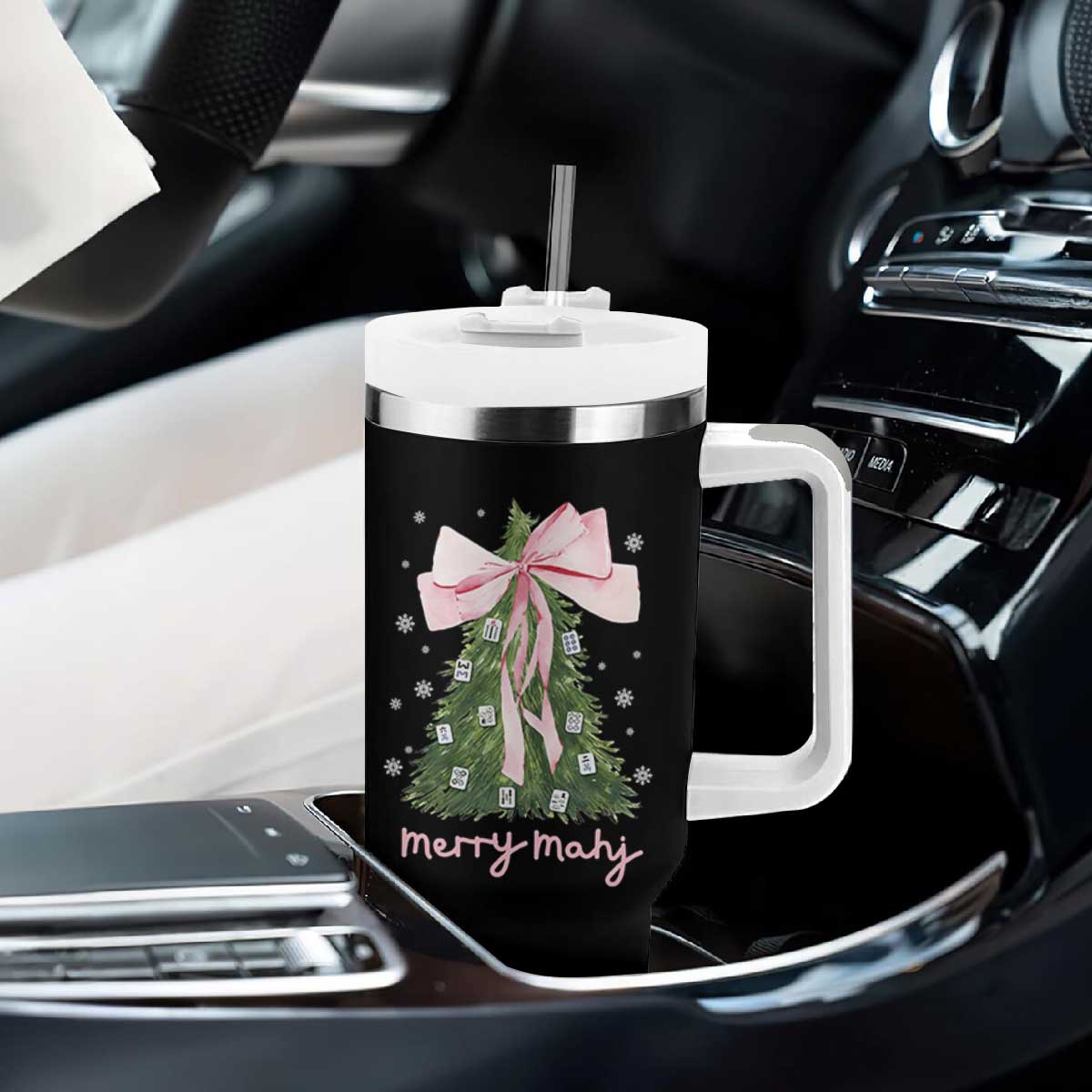 Funny Christmas Mahjong Tumbler With Handle Merry Mahj Xmas Tree Gambling Chinese Game TS11 Print Your Wear