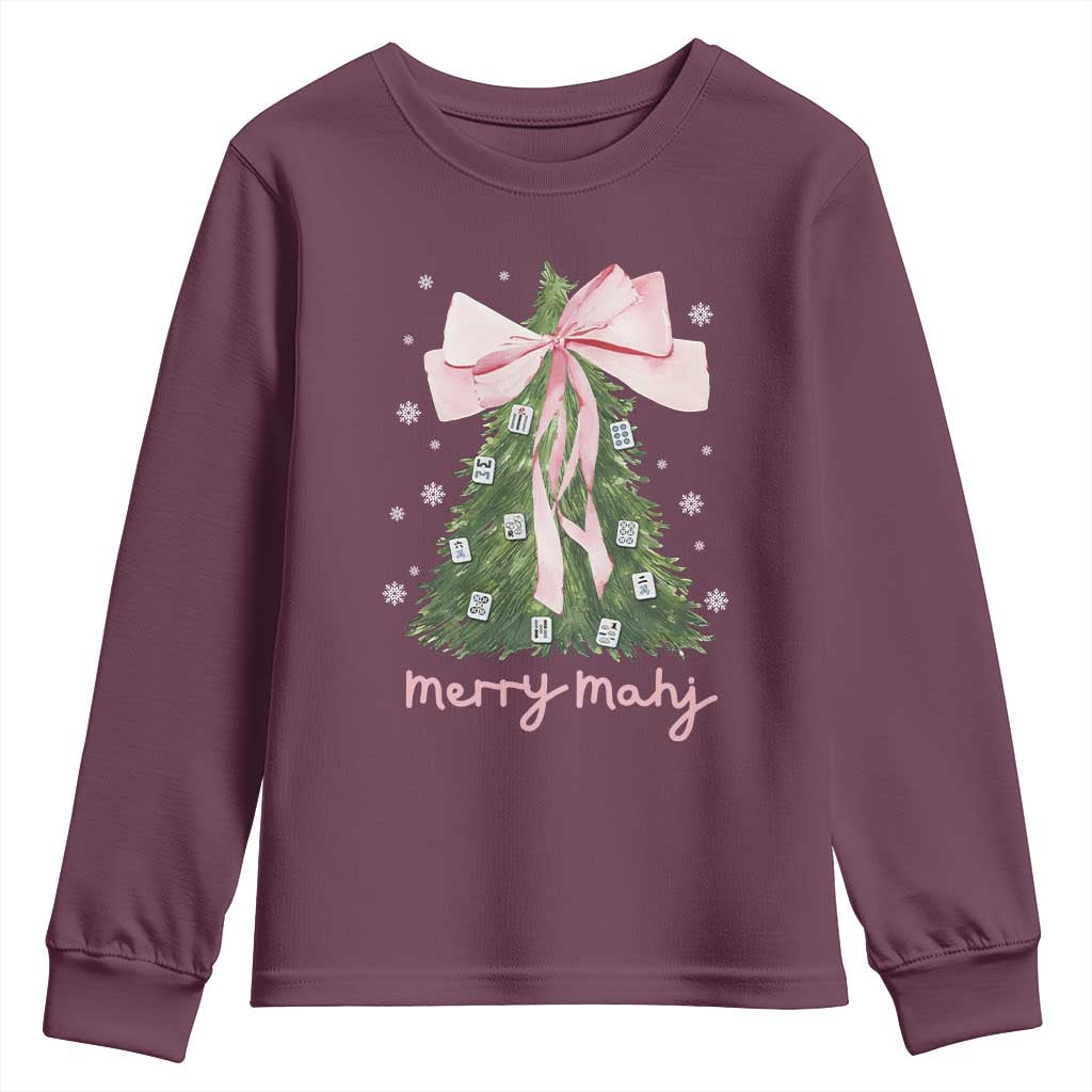 Funny Christmas Mahjong Youth Sweatshirt Merry Mahj Xmas Tree Gambling Chinese Game TS11 Maroon Print Your Wear