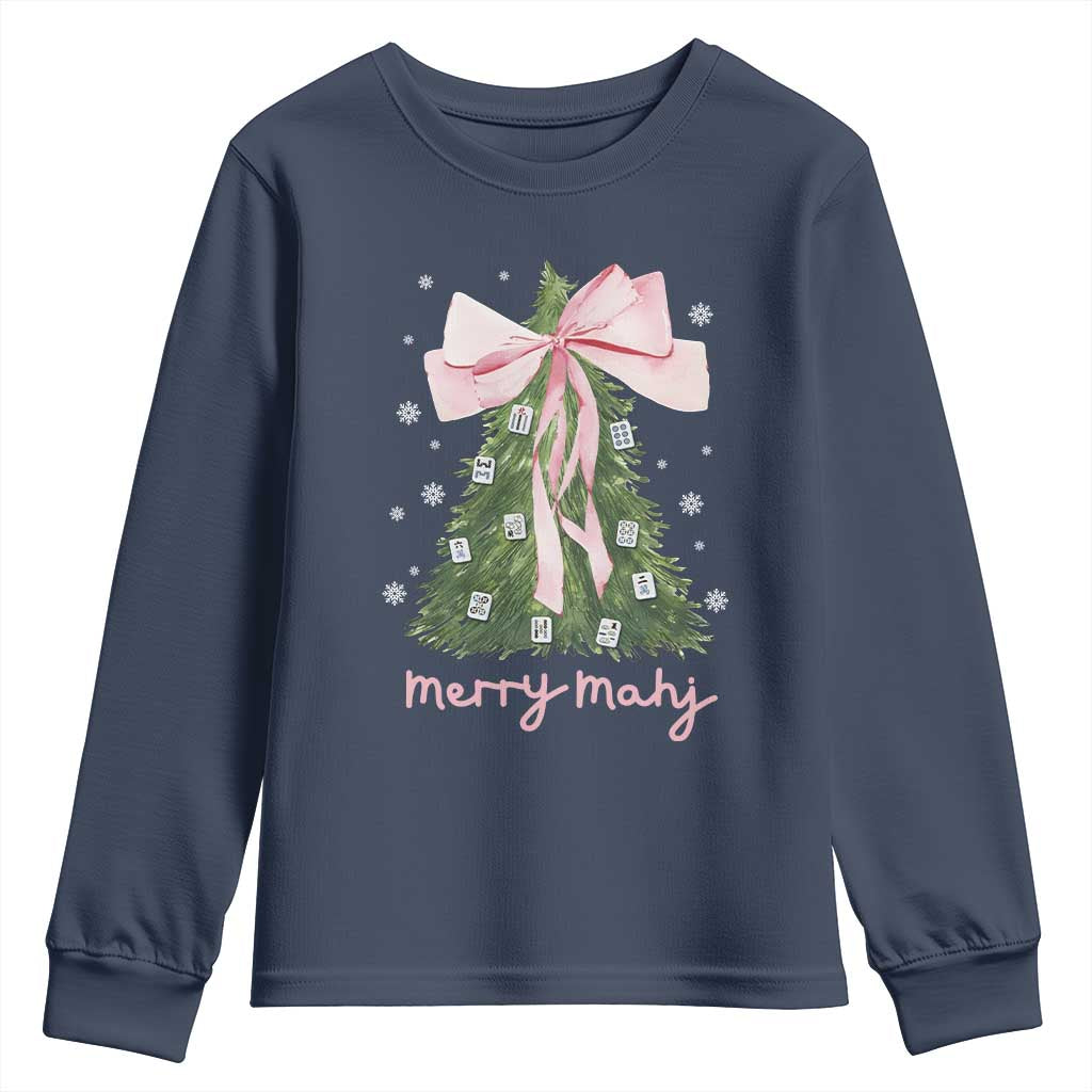 Funny Christmas Mahjong Youth Sweatshirt Merry Mahj Xmas Tree Gambling Chinese Game TS11 Navy Print Your Wear