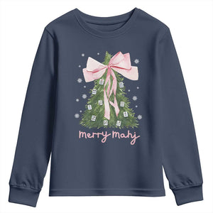 Funny Christmas Mahjong Youth Sweatshirt Merry Mahj Xmas Tree Gambling Chinese Game TS11 Navy Print Your Wear