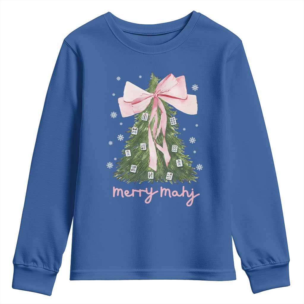 Funny Christmas Mahjong Youth Sweatshirt Merry Mahj Xmas Tree Gambling Chinese Game TS11 Royal Blue Print Your Wear