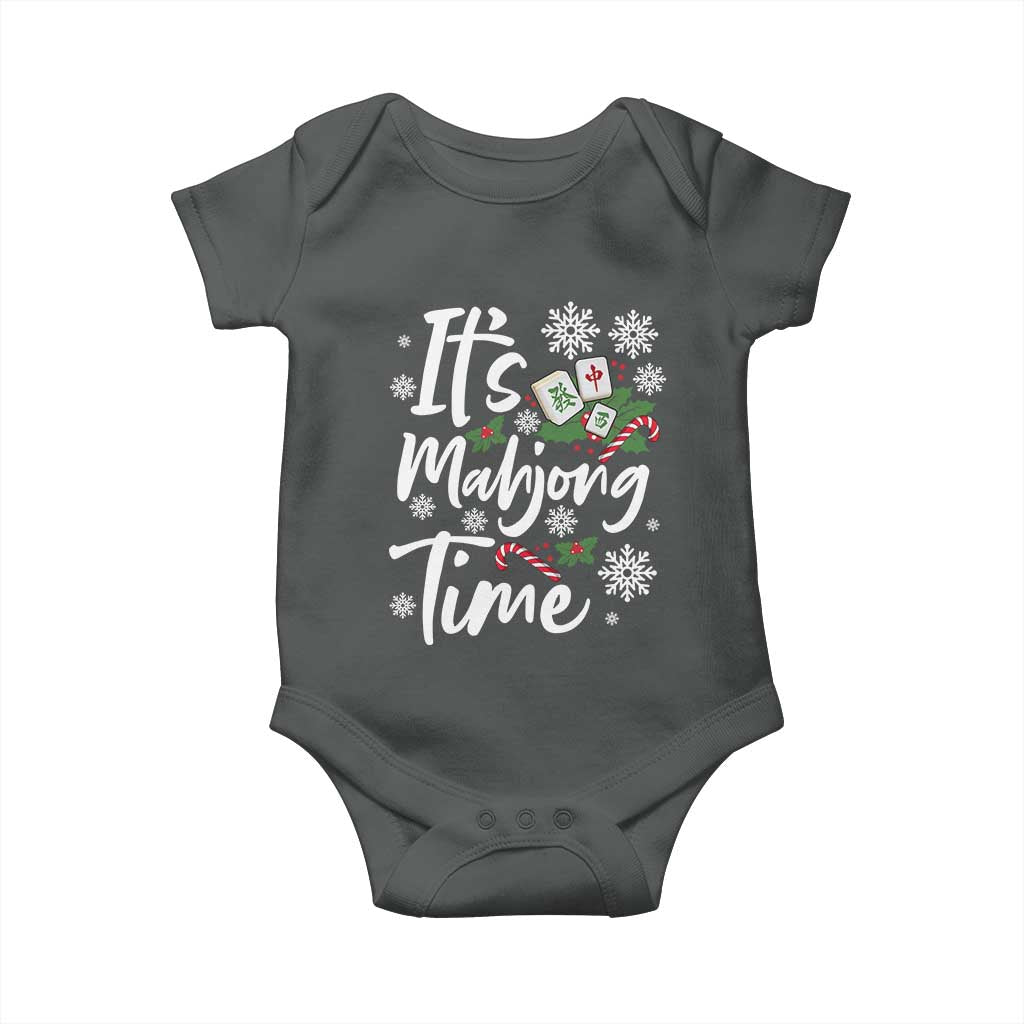 Funny Christmas Mahjong Baby Onesie It Is Mahjong Time Gambling Xmas Chinese Game TS11 Dark Heather Print Your Wear
