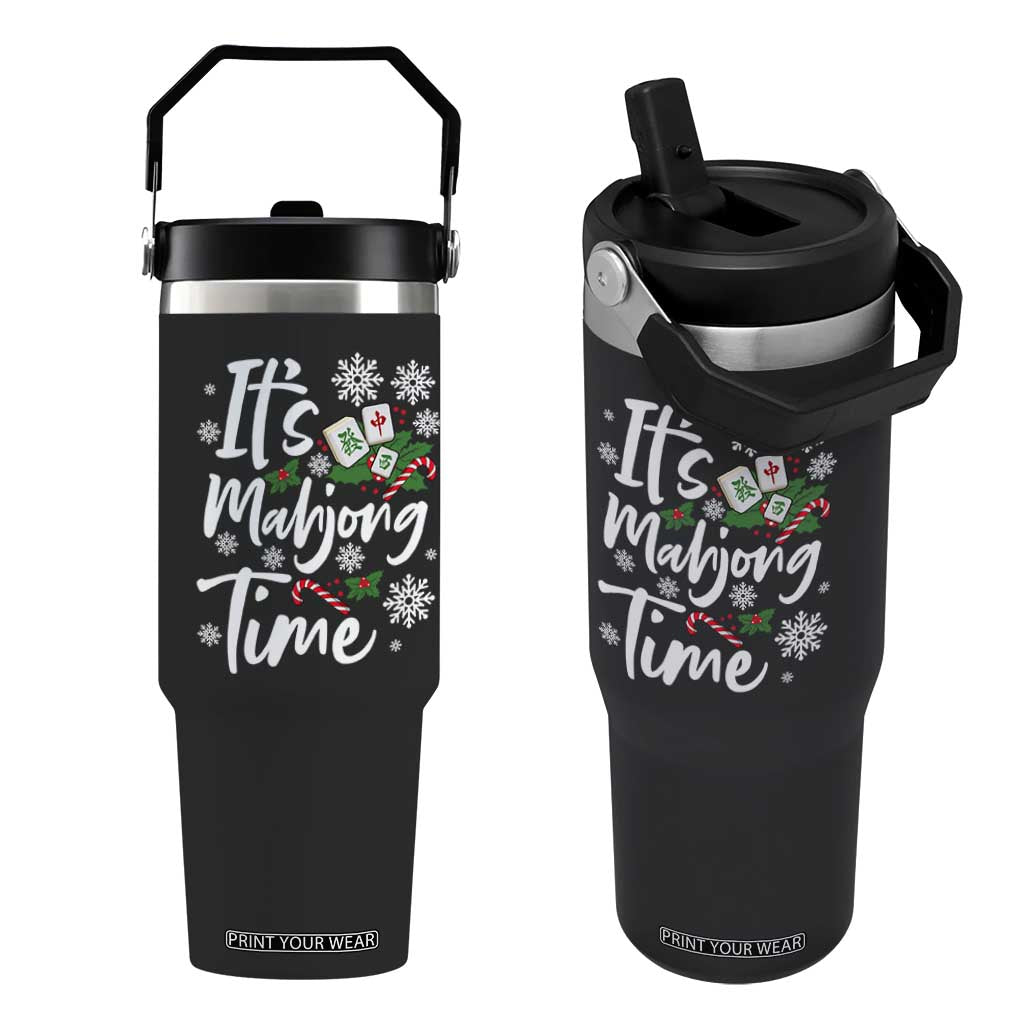Funny Christmas Mahjong Flip Straw Tumbler It Is Mahjong Time Gambling Xmas Chinese Game TS11 One Size: 30 oz Black Print Your Wear