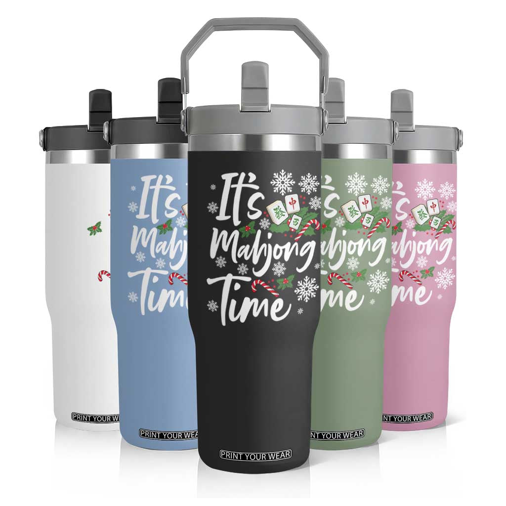 Funny Christmas Mahjong Flip Straw Tumbler It Is Mahjong Time Gambling Xmas Chinese Game TS11 Print Your Wear