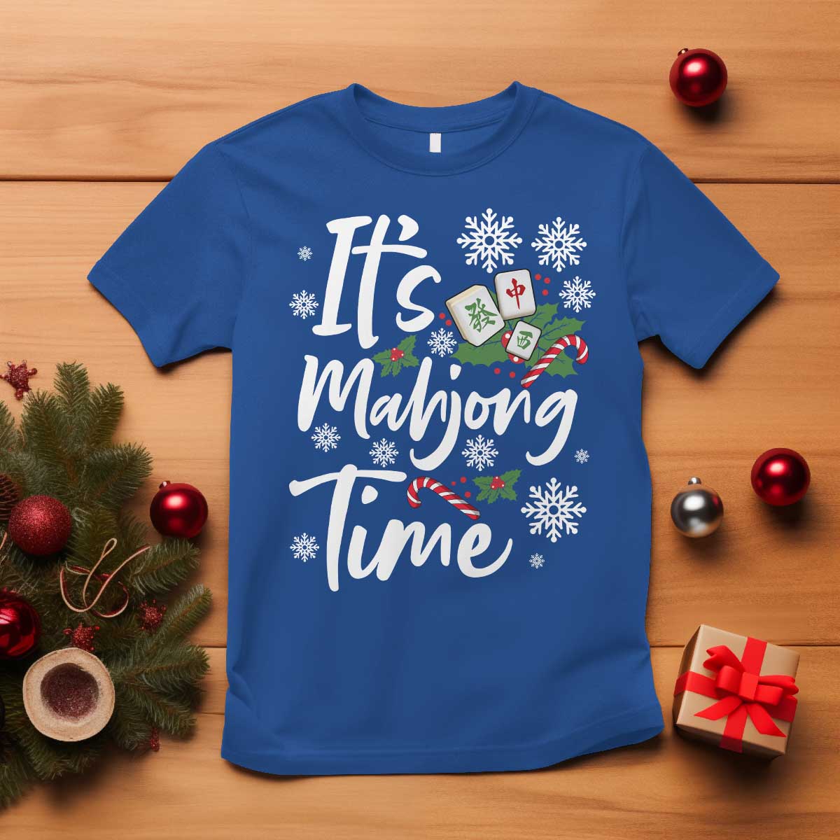 Funny Christmas Mahjong T Shirt It Is Mahjong Time Gambling Xmas Chinese Game TS11 Royal Blue Print Your Wear