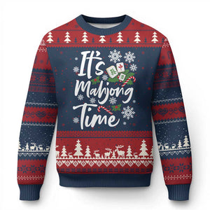 Funny Xmas Mahjong Ugly Christmas Sweater It Is Mahjong Time Gambling Xmas Chinese Game TS11 Navy Red Print Your Wear