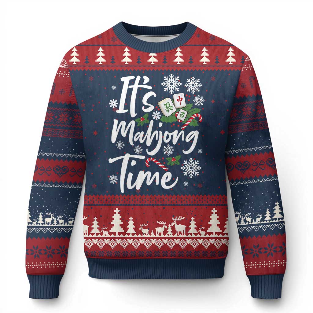Funny Xmas Mahjong Ugly Christmas Sweater It Is Mahjong Time Gambling Xmas Chinese Game TS11 Navy Red Print Your Wear