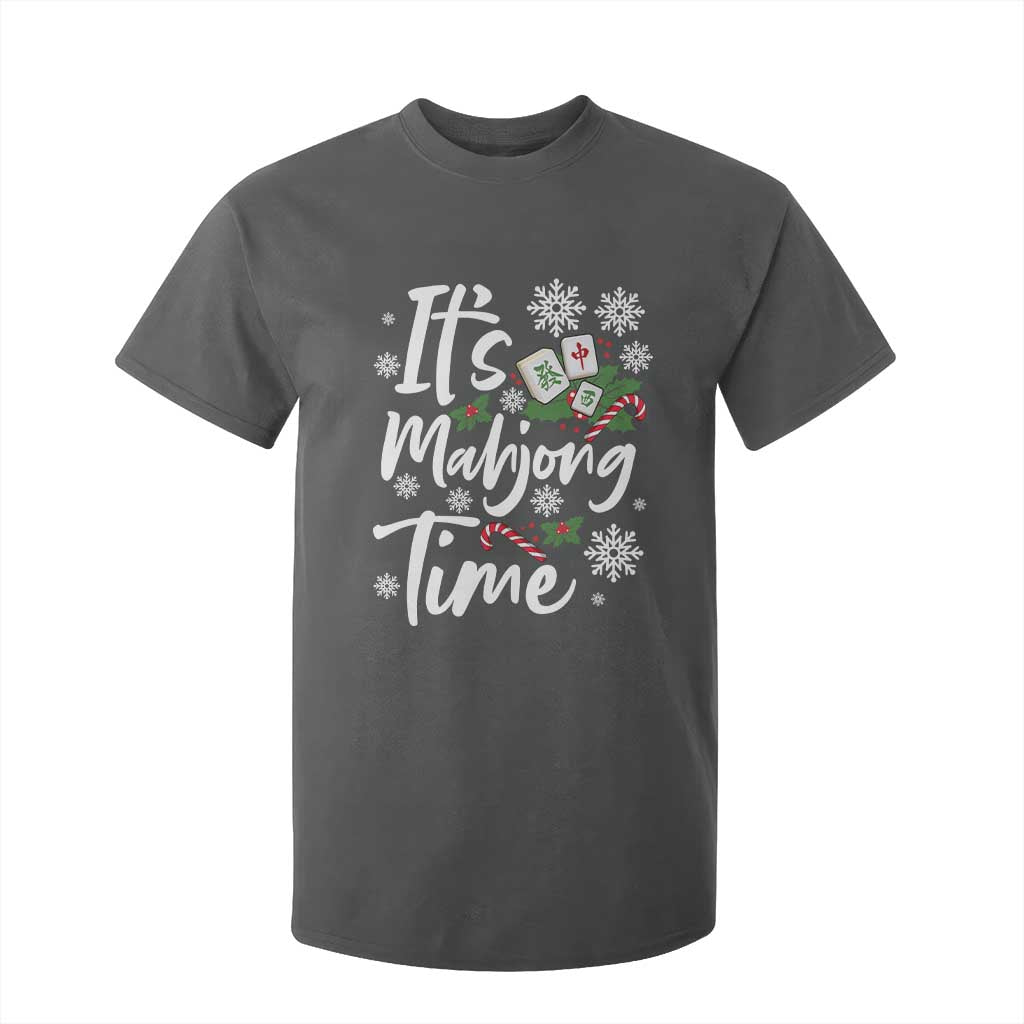 Funny Christmas Mahjong T Shirt For Kid It Is Mahjong Time Gambling Xmas Chinese Game TS11 Dark Heather Print Your Wear